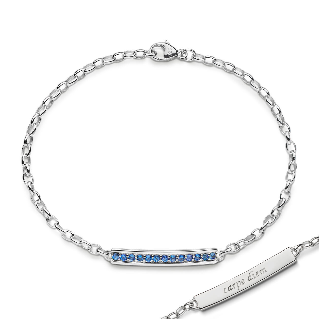 Petite Poesy Carpe Diem Silver and Blue Sapphire Bracelet | Monica